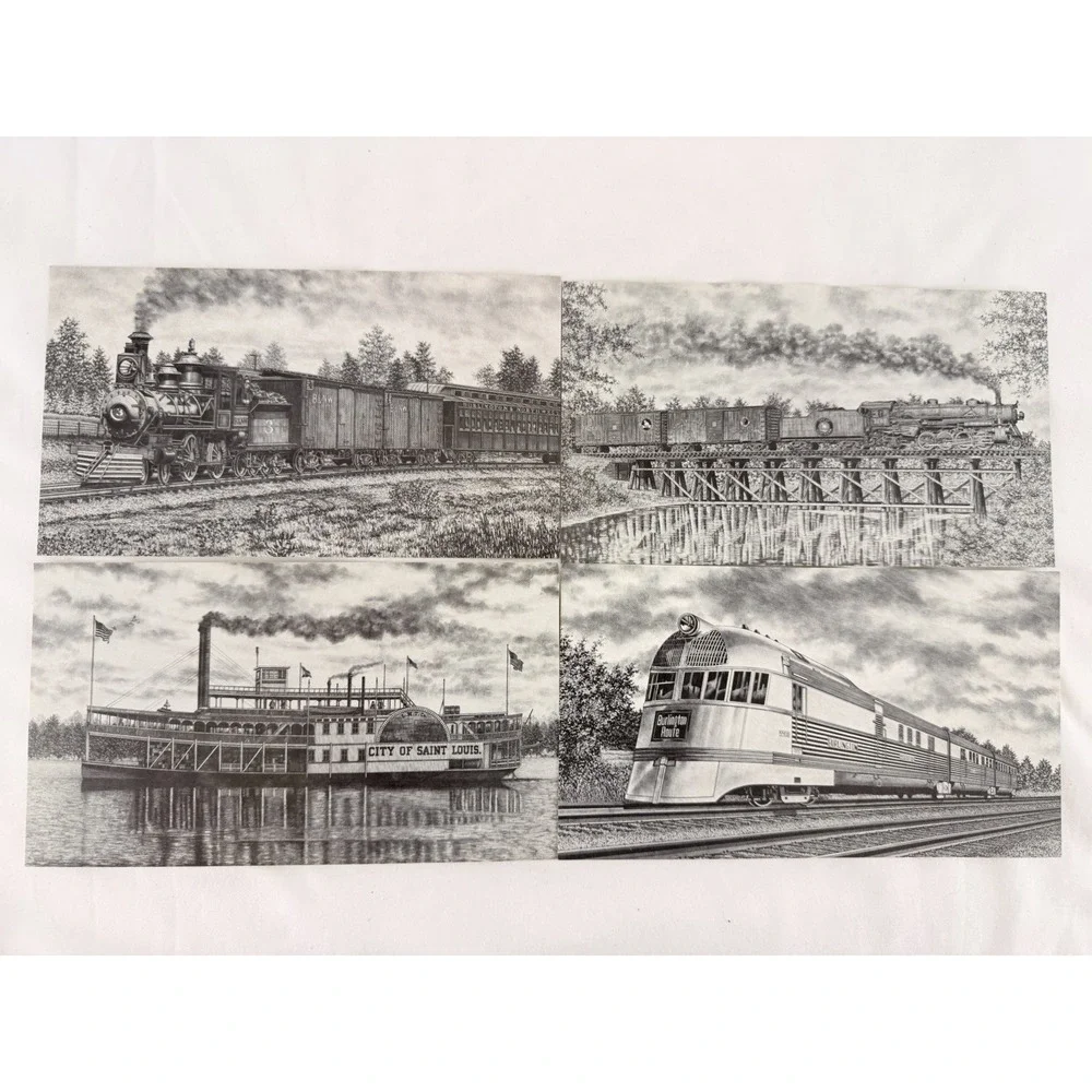 Postcard Lot Remember Yesteryear Train Railroad Steamboat Art Pella Iowa